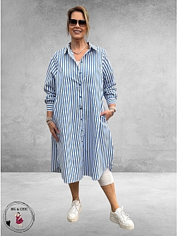 Gozzip Hemdblouse Jurk Cornelia Wit-Blauw-Stripe